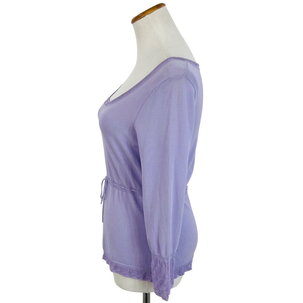 Y2K The Limited Lavender Purple Croquette Lace Trim Tie Waist Knit Top Blouse - Picture 6 of 16